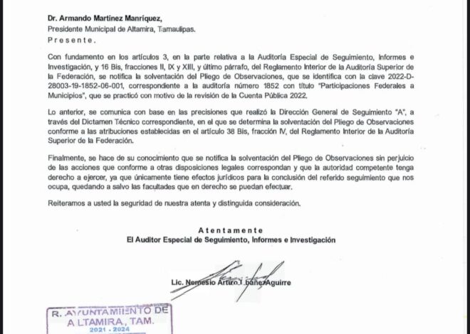 Cumple Gobierno de Altamira con la Auditoría Superior de la Federación