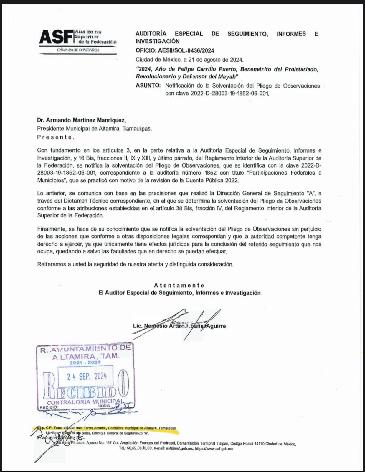 Cumple Gobierno de Altamira con la Auditoría Superior de la Federación