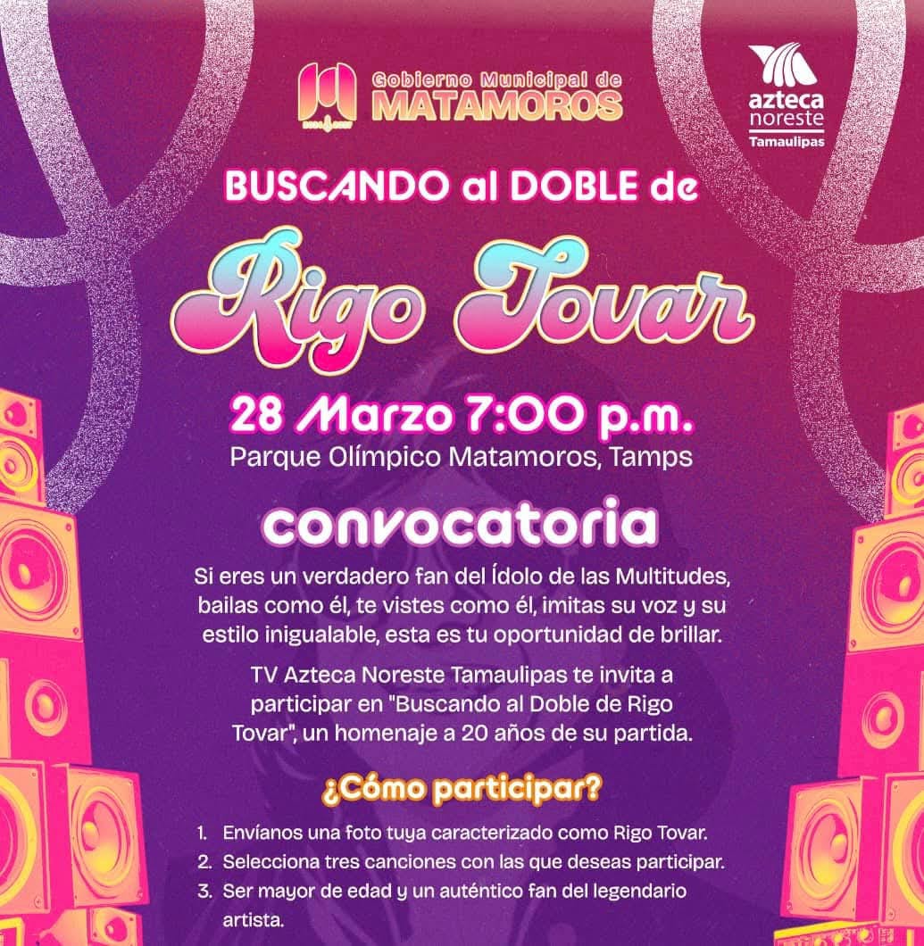 Buscan al mejor doble de Rigo Tovar en Matamoros