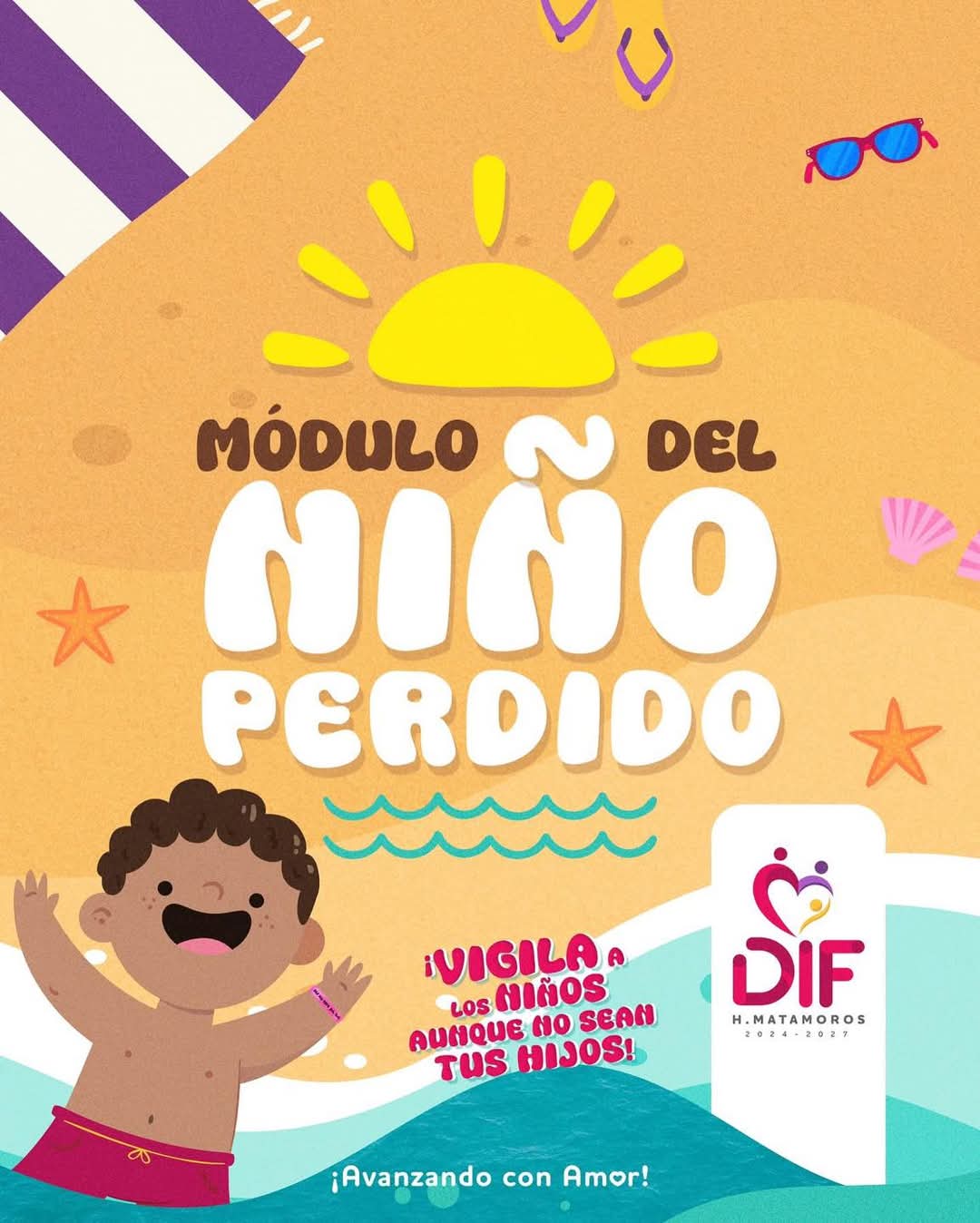 Instala DIF módulo del niño perdido en playa Bagdad para reforzar la seguridad infantil