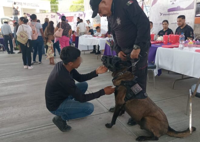 Agrupamiento canino de la Guardia Estatal convive con la ciudadanía en Brigada “Transformando Familias”