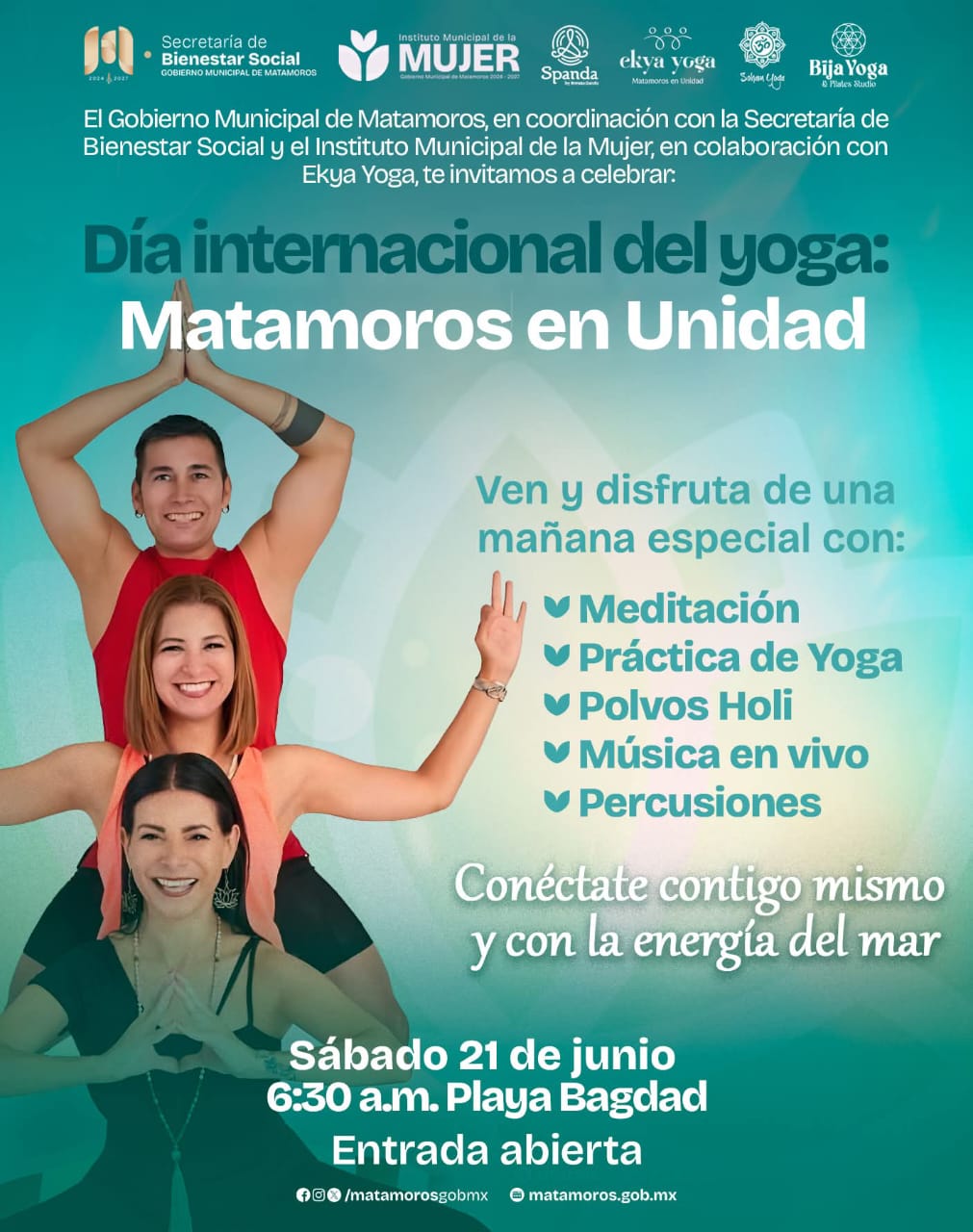 Invita Gobierno Municipal a Celebrar el Día Internacional del Yoga en Playa Bagdad