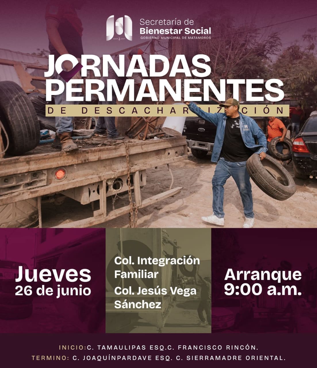 Matamoros avanza con las jornadas permanentes de descacharrización; hoy se benefician las colonias Integración Familiar y Jesús Vega
