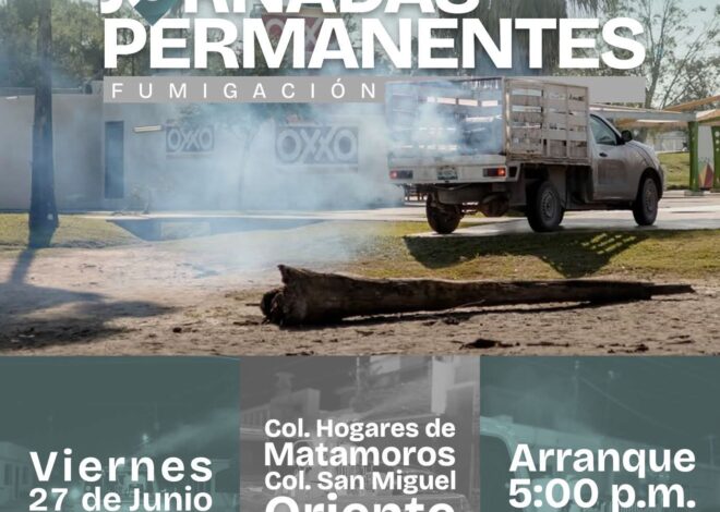 Gobierno de Matamoros anuncia fumigación en las colonias Hogares de Matamoros y San Miguel Oriente