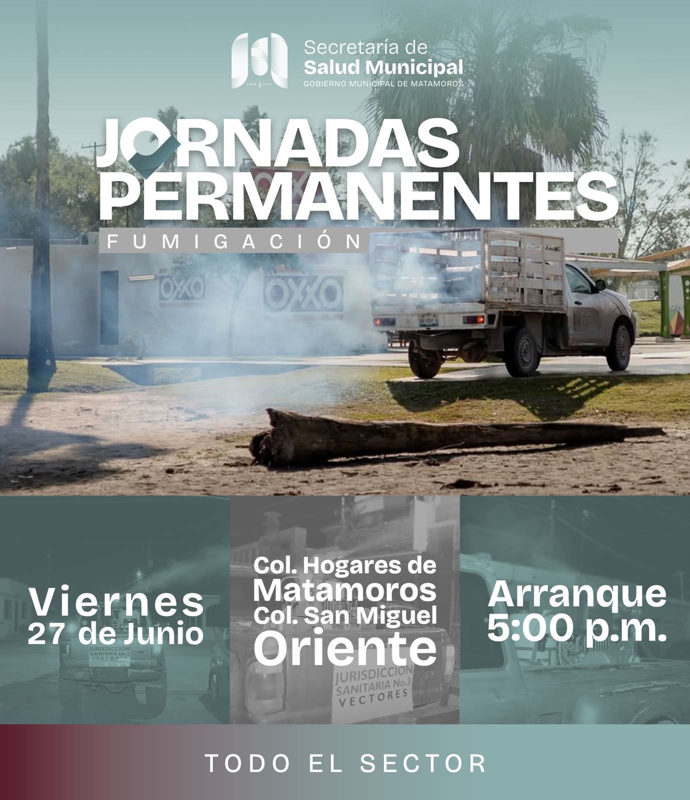 Gobierno de Matamoros anuncia fumigación en las colonias Hogares de Matamoros y San Miguel Oriente