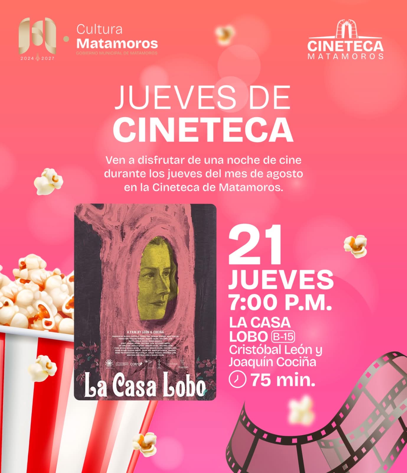 Gobierno de Beto Granados invita a disfrutar de La Casa Lobo en la Cineteca Matamoros