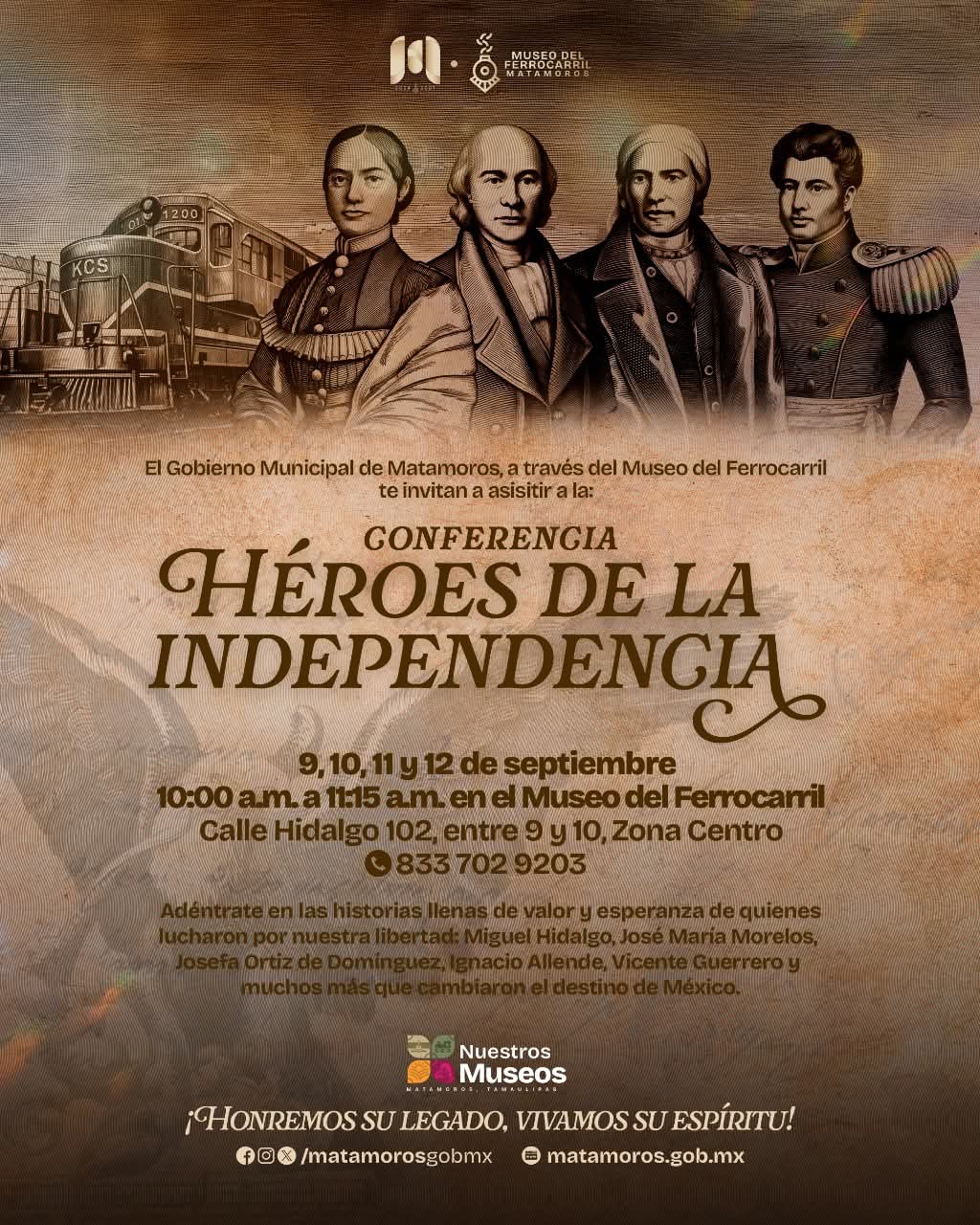 Gobierno de Beto Granados invita a conferencia “Héroes de la Independencia” en el Museo del Ferrocarril