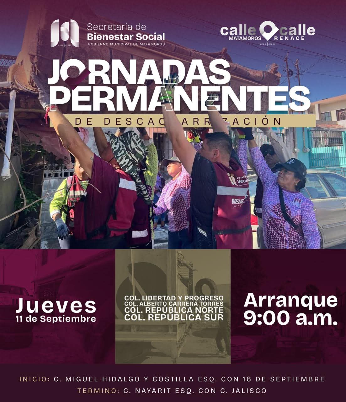 Jornadas permanentes de descacharrización llegan a las colonias Alberto Carrera Torres, República Norte y Sur, entre otras