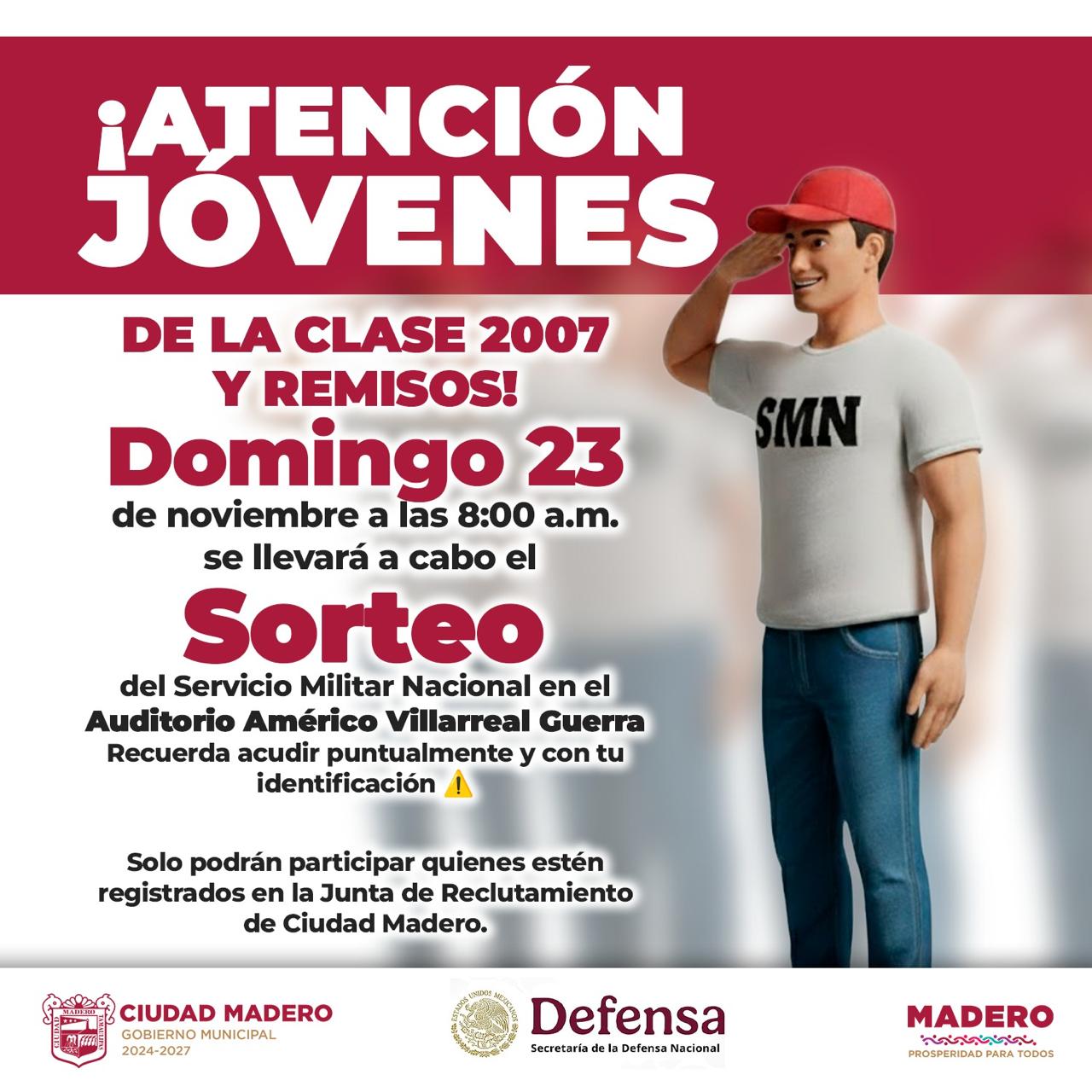 Será el Domingo 23 de noviembre la fecha para conscriptos clase 2007 al sorteo Militar