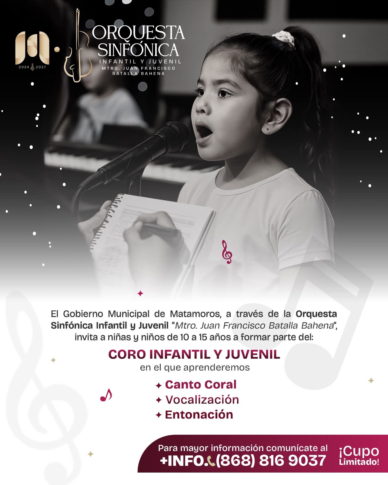 Gobierno de Beto Granados invita a la niñez a integrarse al Coro Infantil y Juvenil de la Orquesta Sinfónica
