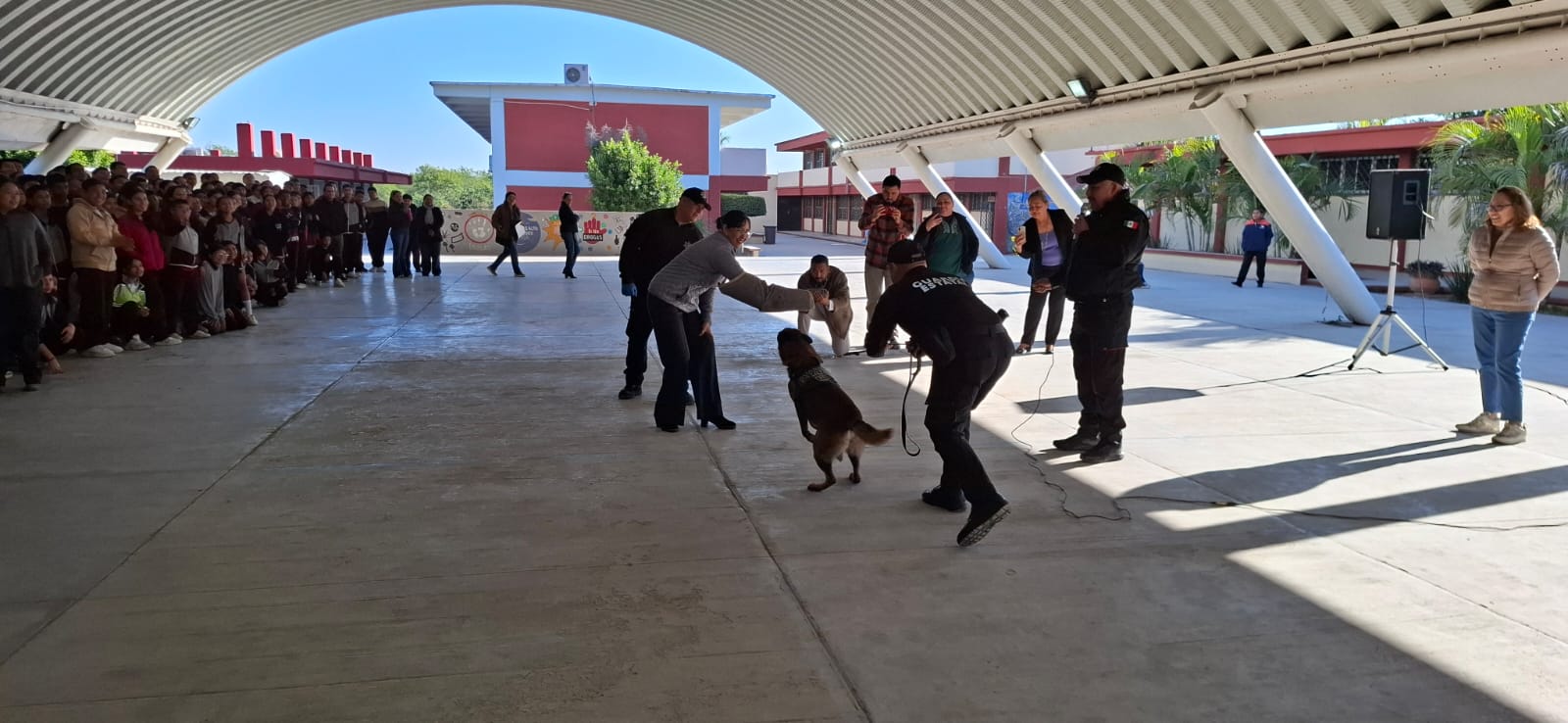 Guardia Estatal refuerza seguridad escolar con binomio canino