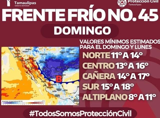 Alerta Protección Civil por ingreso de frente frío este fin de semana