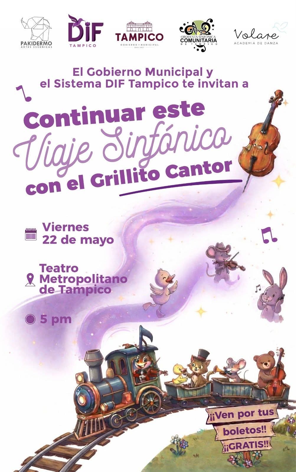 El viaje sinfónico continua, invita presidenta del DIF Tampico a nueva función de Cri-Cri el grillito cantor