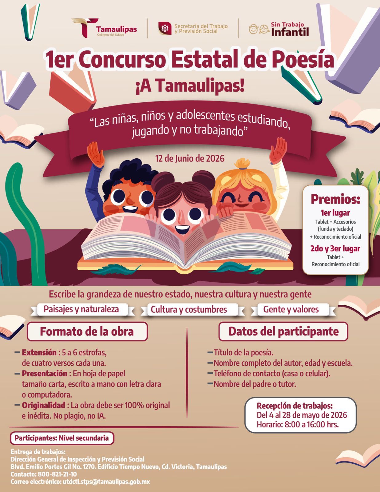 Prepara STPS concurso estatal de poesía para impulsar talento juvenil y prevención del trabajo infantil